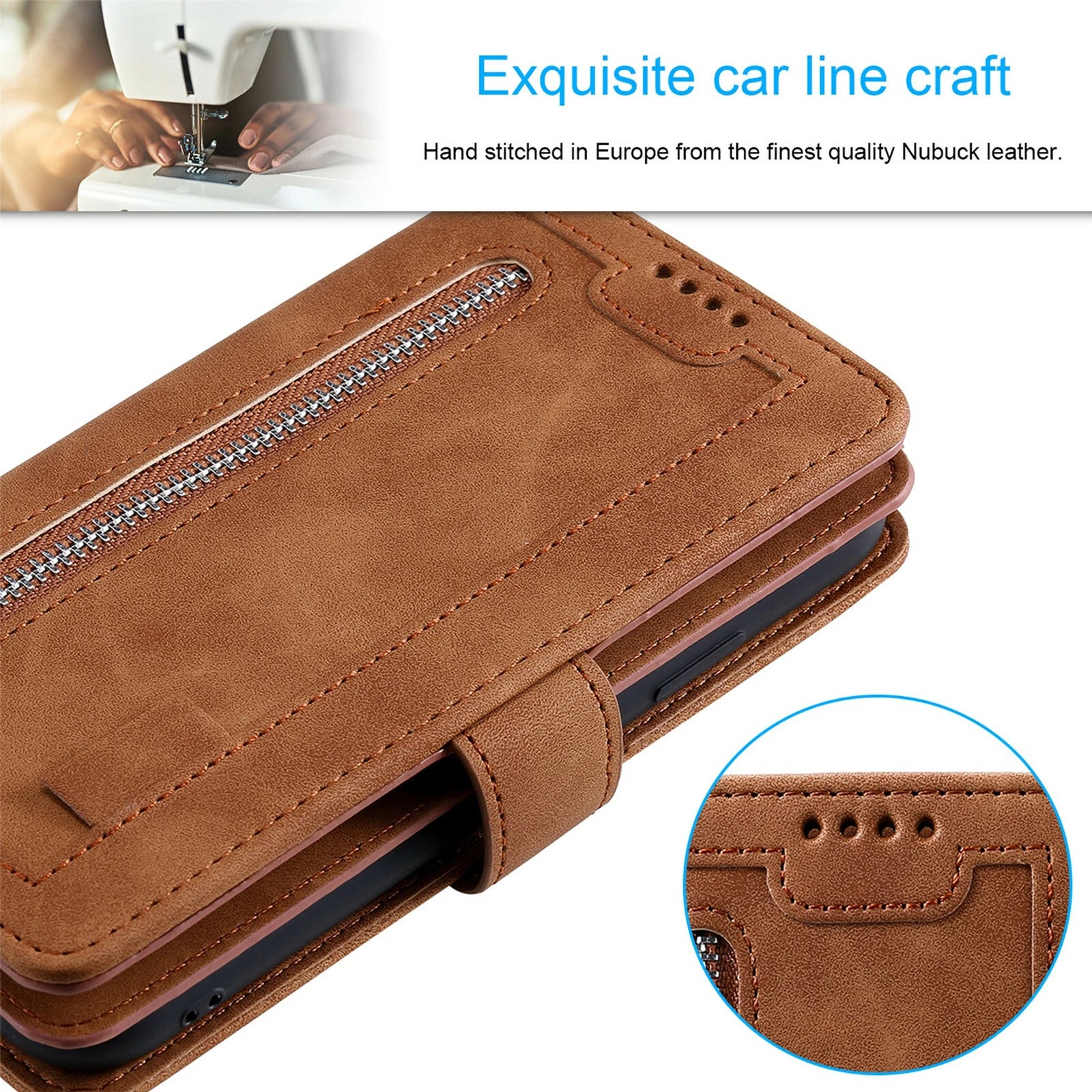 Zipper Leather Wallet Case For iPhone 16 15 17 Pro Max 14 13 12 11 Flip Cover