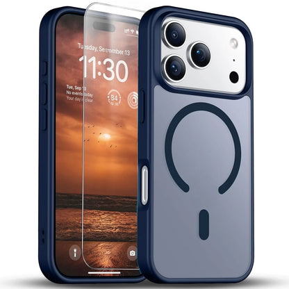 For iPhone 17 Pro Max Case 17 Pro 16 Phone Cover Shockproof Frost+Tempered Glass