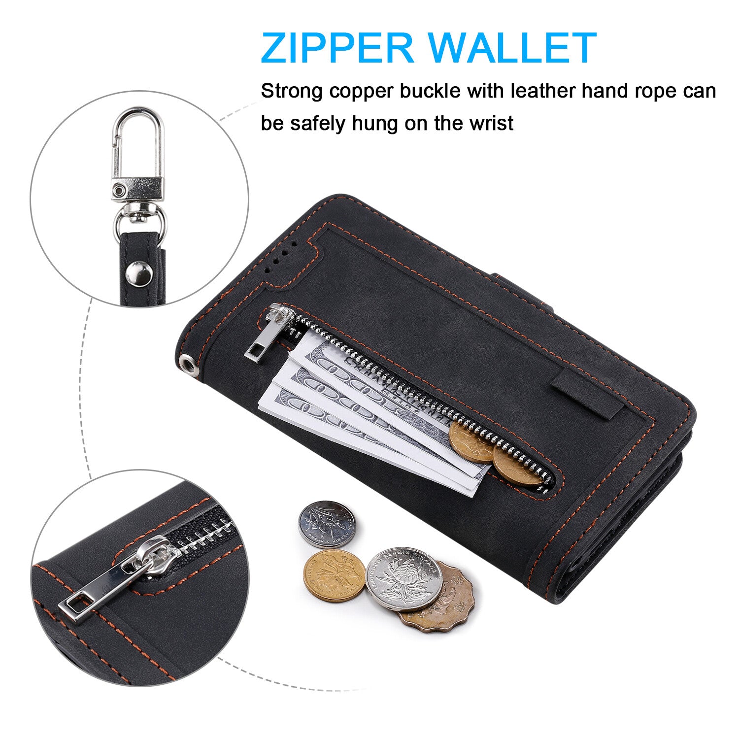 Zipper Leather Wallet Case For Samsung Galaxy S25 S24 S23 S22 Ultra Plus S21 S20