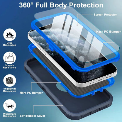 For iPhone 16 Pro Max/16 Pro 15 14 13 11 Case Phone Shockproof Cover+Screen Glas