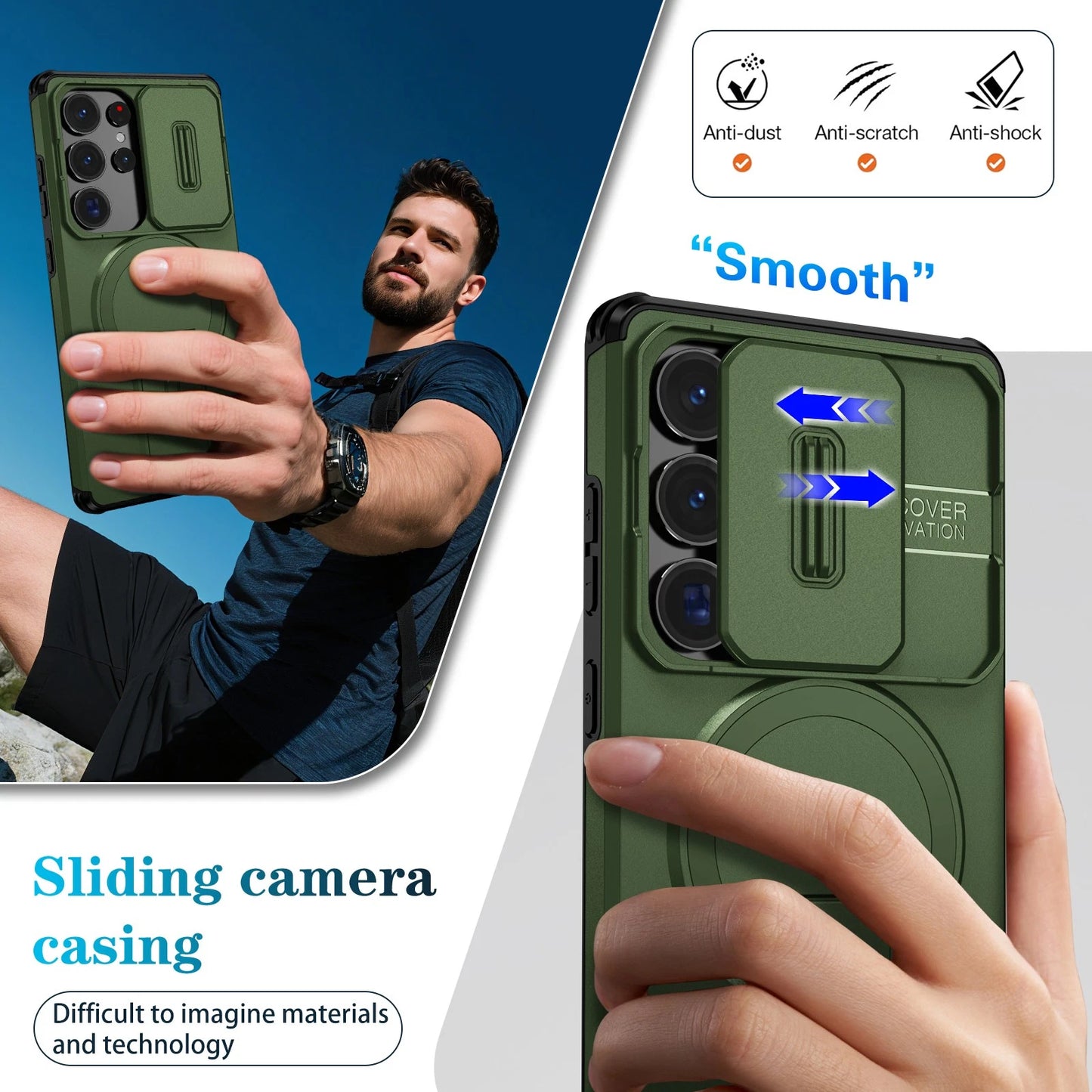 For Samsung Galaxy S25FE S24 S25 Ultra Shockproof Mag Safe Stand Slide Lens Case