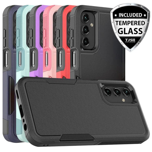 Black Samsung Galaxy A16 5G case with textured grip, triple camera cutout, and “Included Tempered Glass” badge.