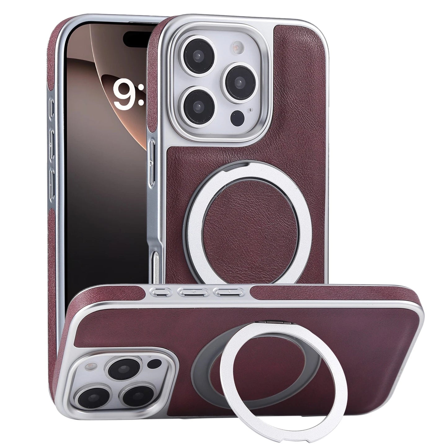 For iPhone 17 Pro Max 16 15 14 13 Shockproof PU Leather Magnetic Ring Stand Case