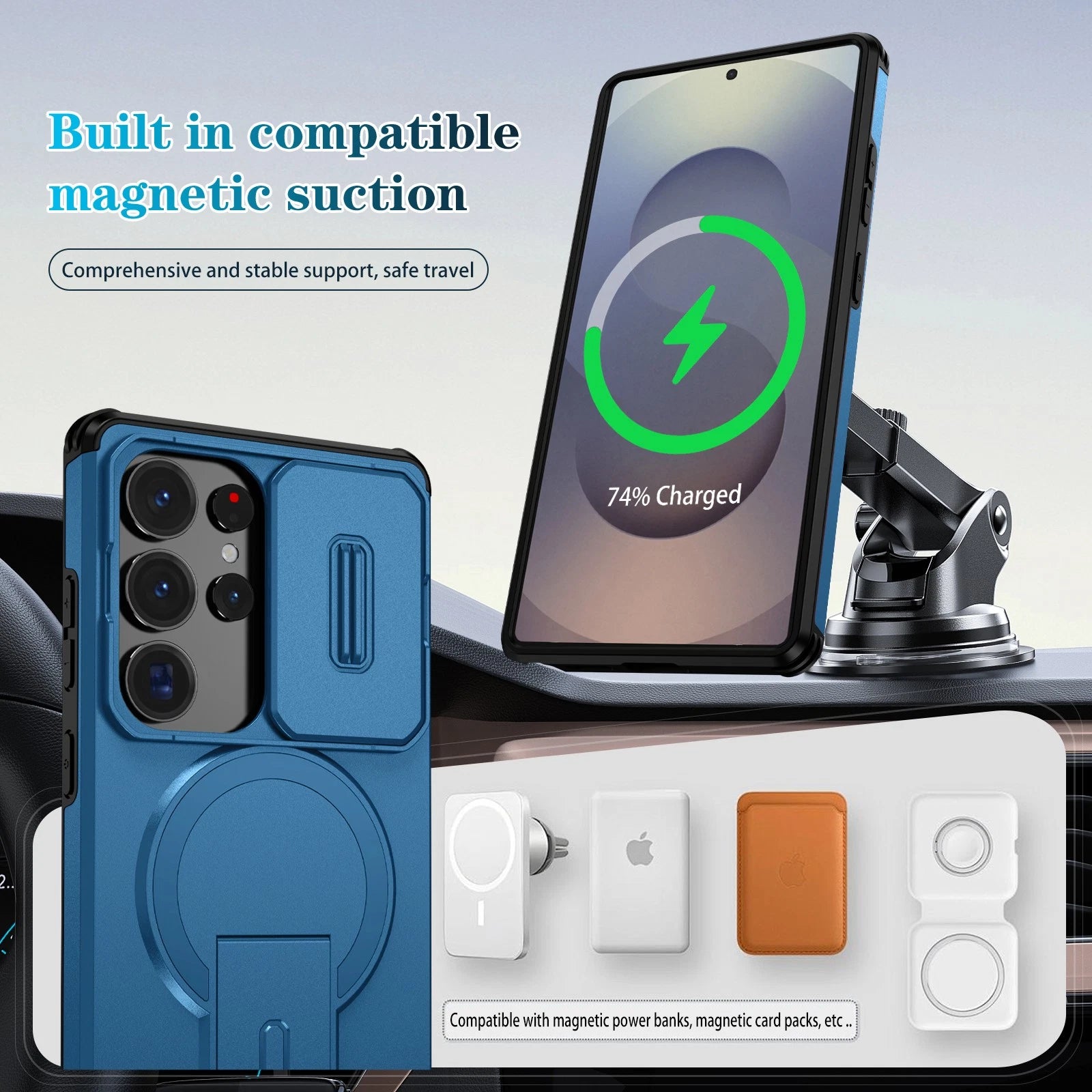 For Samsung Galaxy S25FE S24 S25 Ultra Shockproof Mag Safe Stand Slide Lens Case