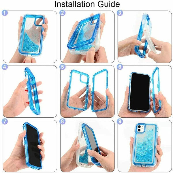 Shockproof Case For iPhone 16 15 14 13 12 11 Pro Max Liquid Glitter Cover