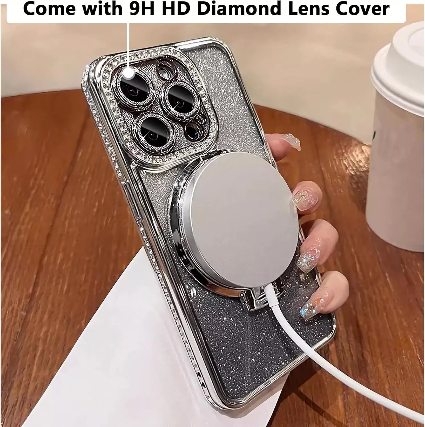 For iPhone 17 16 Pro Max 15 14 13 12 11 Glitter Bling Diamond Mag Safe Ring Case