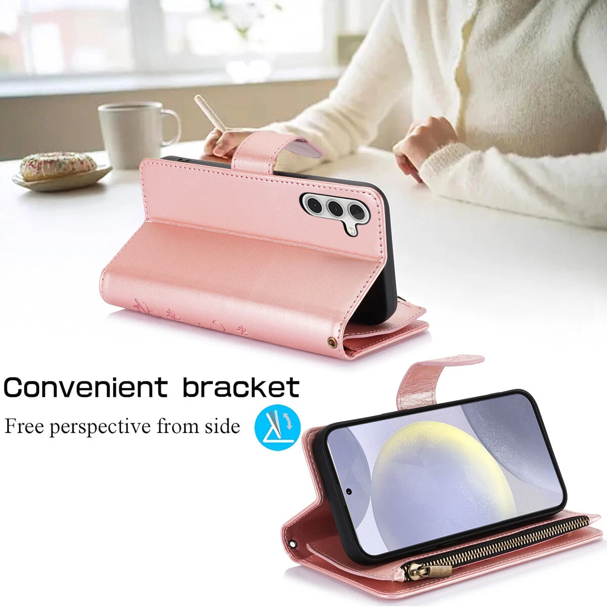 Leather Zipper Wallet Phone Case For Samsung Galaxy S25 S24 Ultra S23 S22 S21 FE