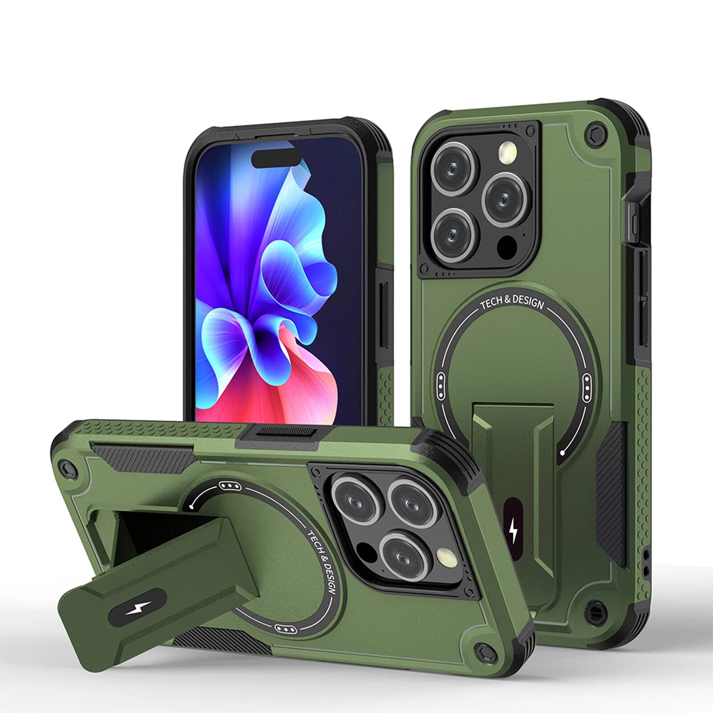 For iPhone 17 16 Pro Max 15 14 13 12 11 Heavy Duty Rugged Magnetic Case + Stand