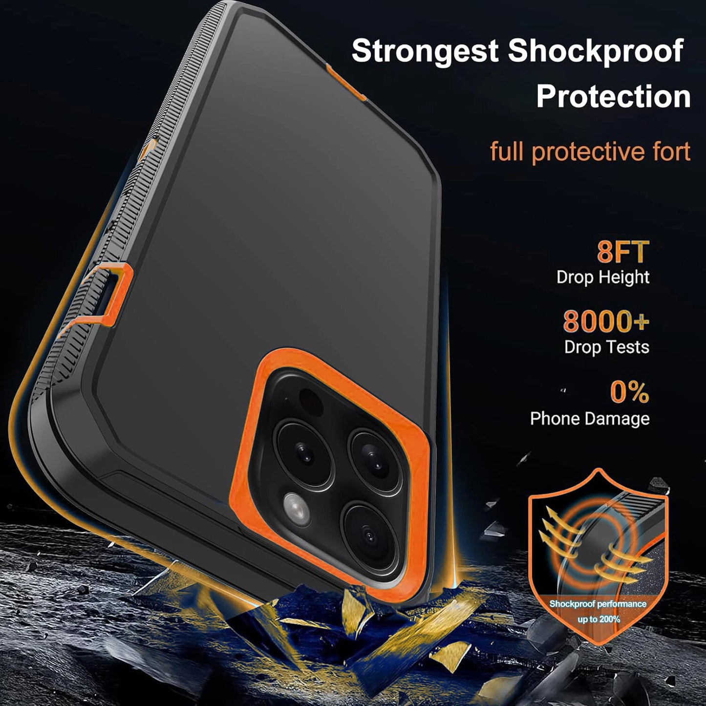 For iPhone 16 Pro Max/16 Pro 15 14 13 11 Case Phone Shockproof Cover+Screen Glas