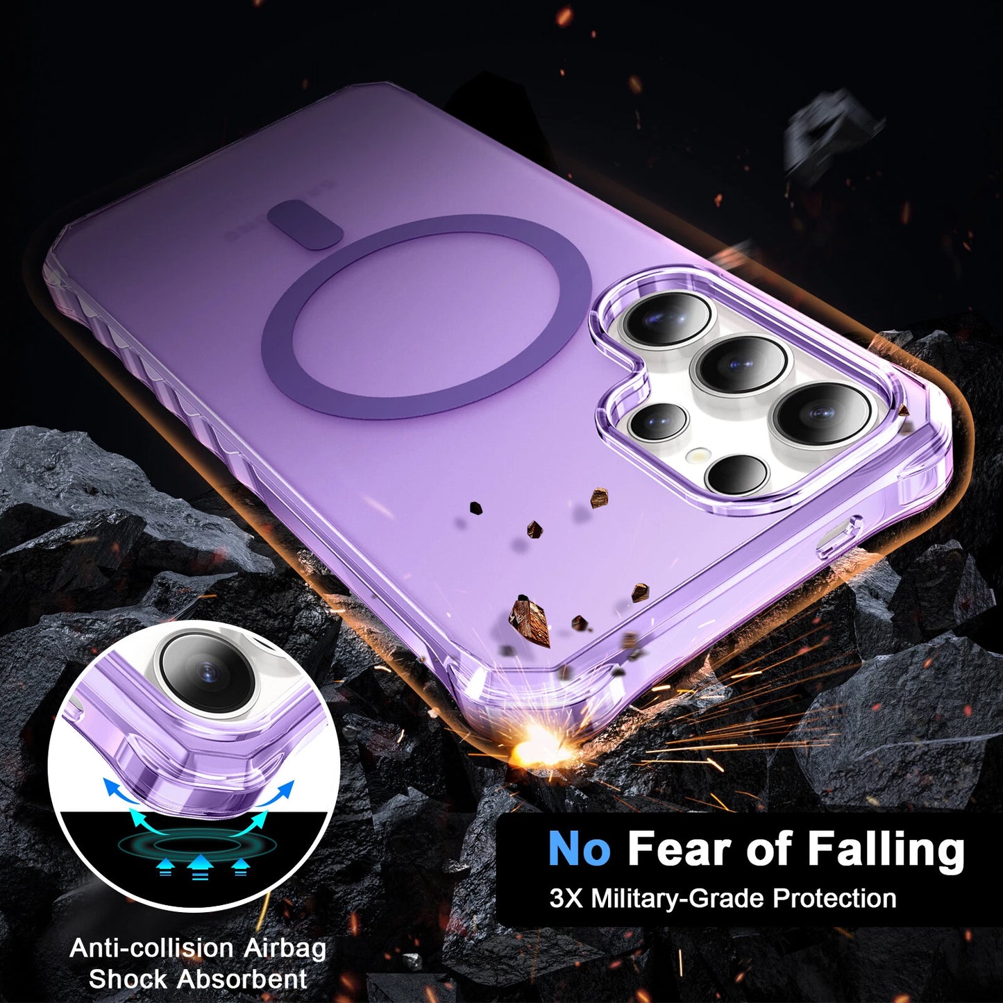 For Samsung Galaxy S25 Ultra S24+ Shockproof Matte TPU+PC Case Mag Safe Cover