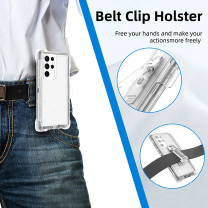 For Samsung Galaxy S25 S24 S23S22+ Ultra Shockproof Heavy Duty Clear Case + Clip