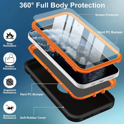 For iPhone 16 Pro Max/16 Pro 15 14 13 11 Case Phone Shockproof Cover+Screen Glas