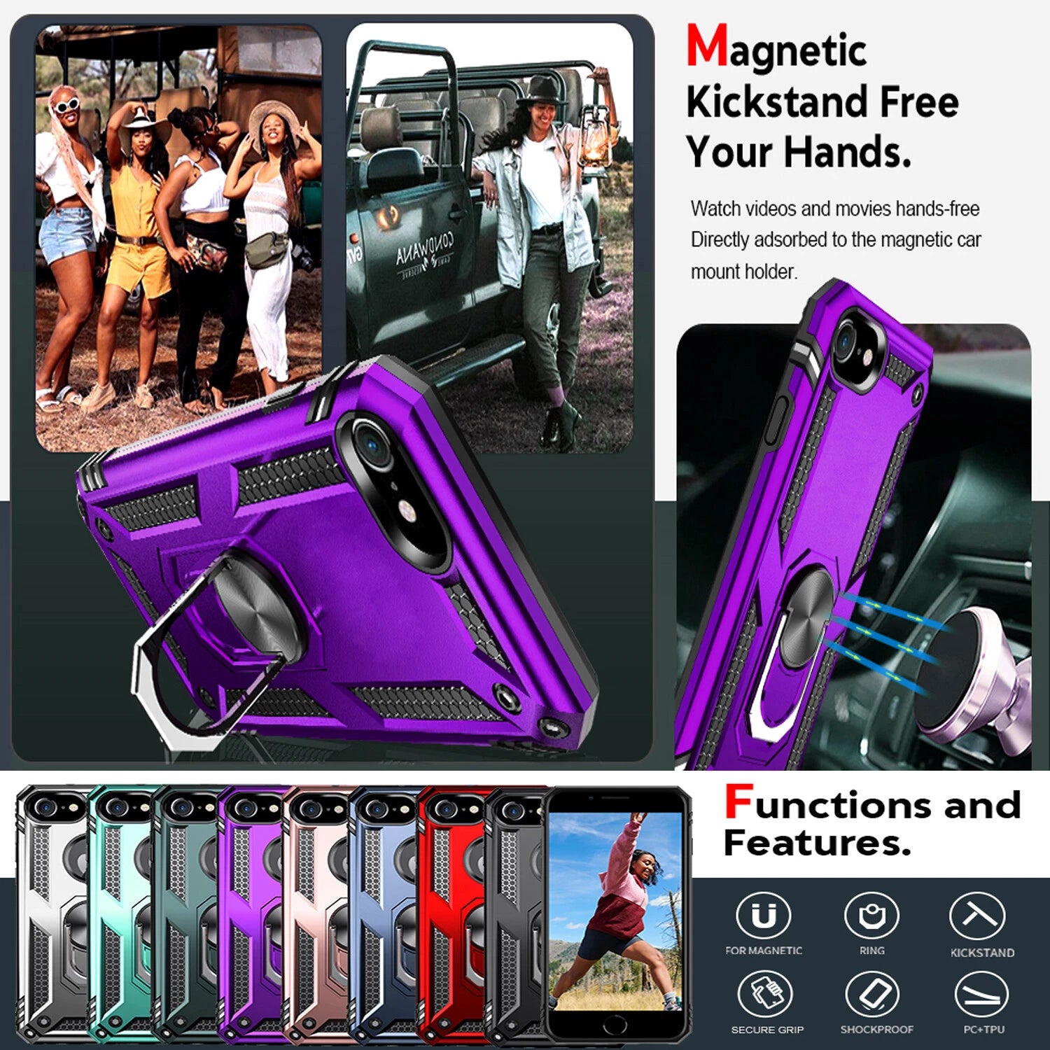 For iPhone SE Case /8/7/Plus/6S/SE 2020/Phone Cover Shockproof + Tempered Glass