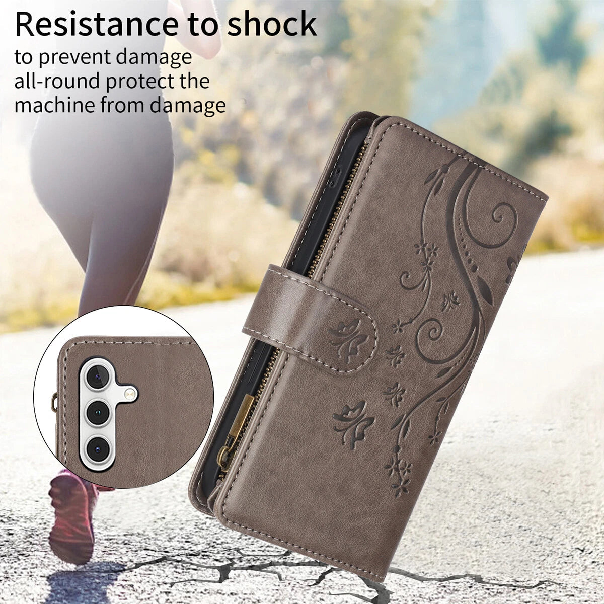 Leather Zipper Wallet Phone Case For Samsung Galaxy S25 S24 Ultra S23 S22 S21 FE