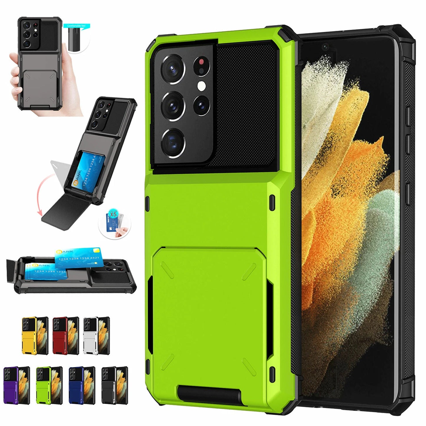 For Samsung Galaxy S25 Ultra S24 S23 S22 S21 Plus Wallet Credit Card Holder Case