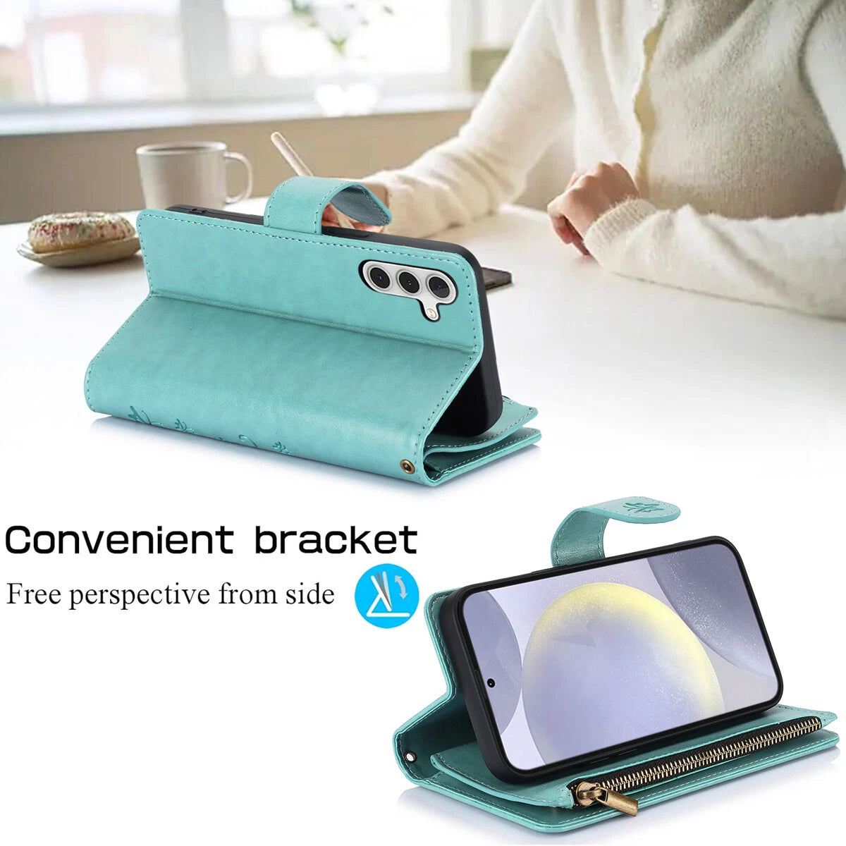 Leather Zipper Wallet Phone Case For Samsung Galaxy S25 S24 Ultra S23 S22 S21 FE