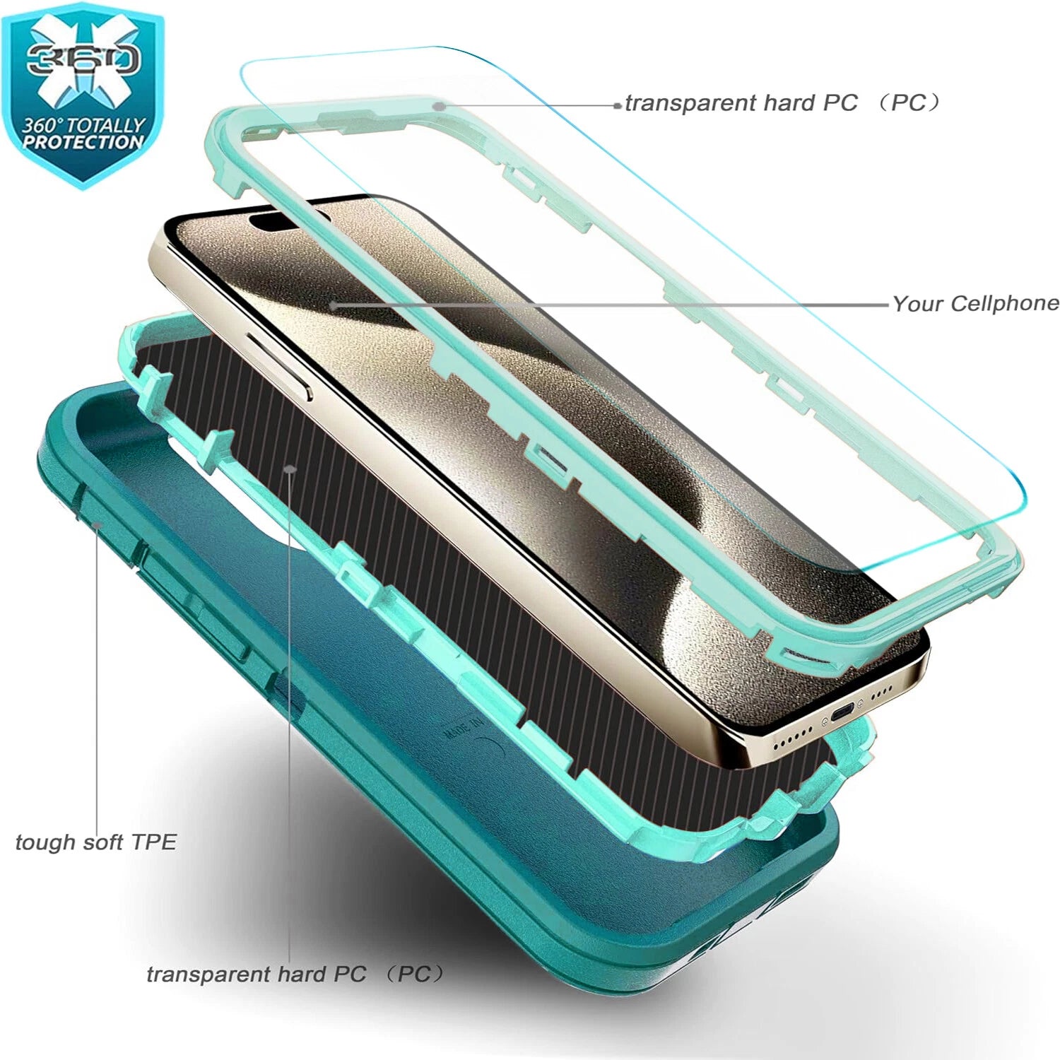 For iPhone 16 Pro Max Case 15 14 13 Phone Cover Shockproof Holster Screen Glass