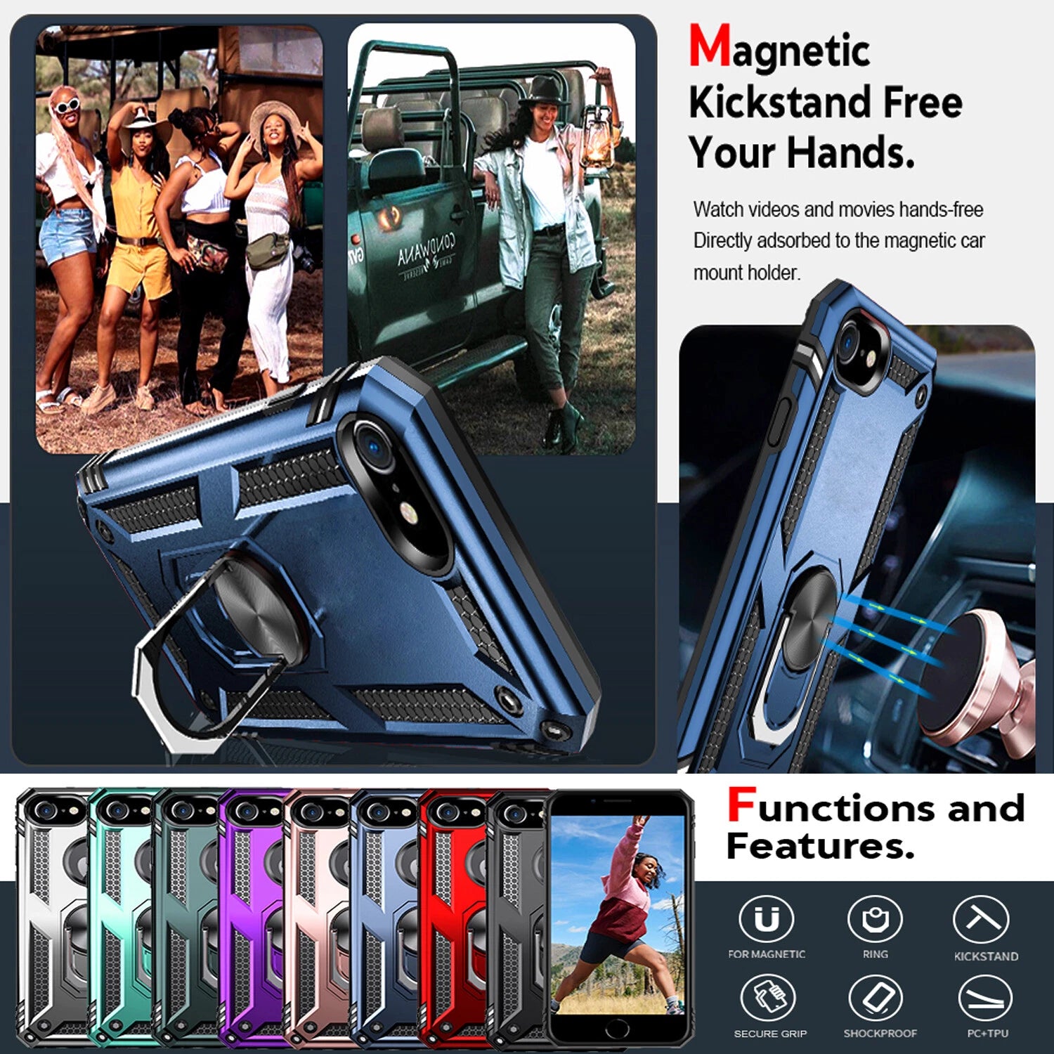 For iPhone SE Case /8/7/Plus/6S/SE 2020/Phone Cover Shockproof + Tempered Glass