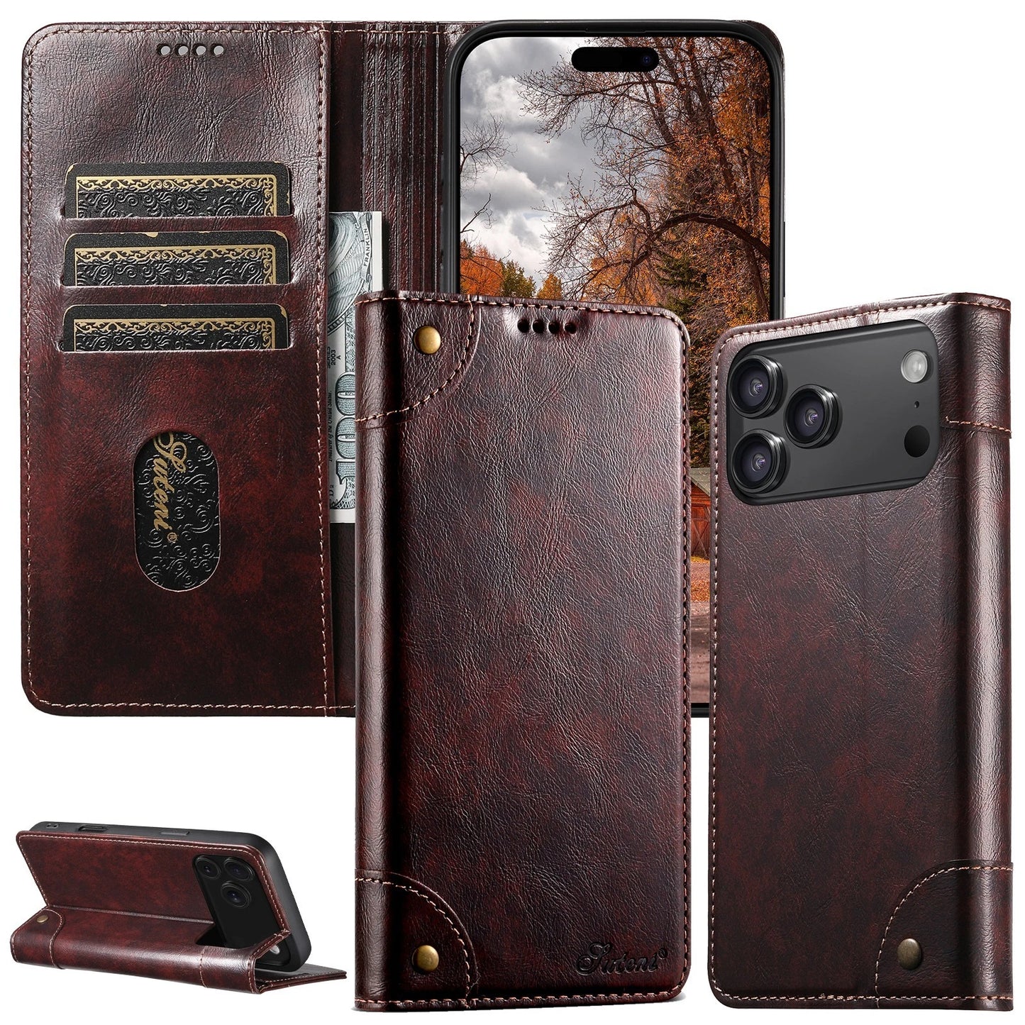 Retro PU Leather Flip Wallet Case Cover For iPhone 17 Pro Max 16 15 14 13 12 11