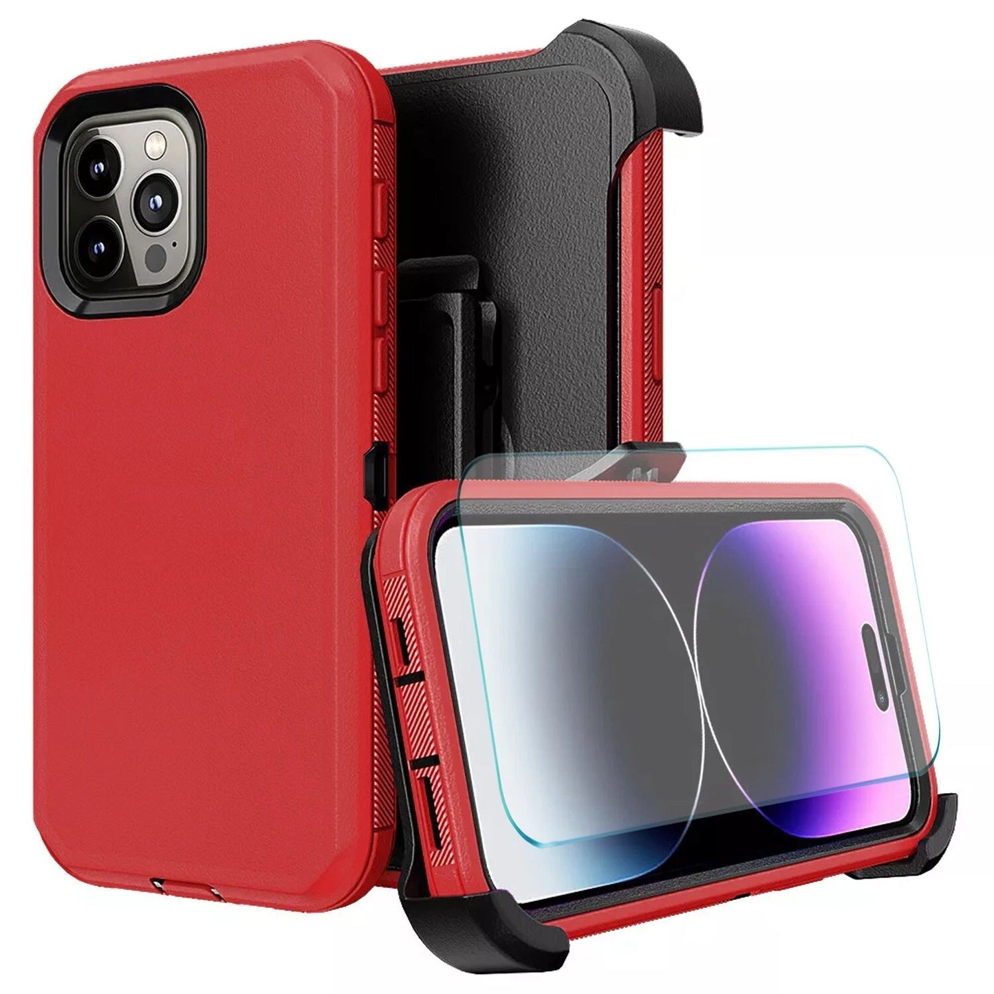 For iPhone 16 Pro Max Case 15 14 13 Phone Cover Shockproof Holster Screen Glass