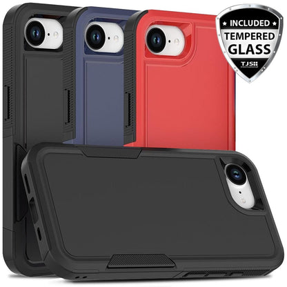 For Apple iPhone 16e Phone Case Heavy-Duty Tough Dual Layer Cover+Tempered Glass