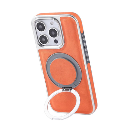 iPhone 17 Pro Max 16 15 14 Shockproof PU Leather Case with Magnetic Ring Stand - Slim Protective Cover