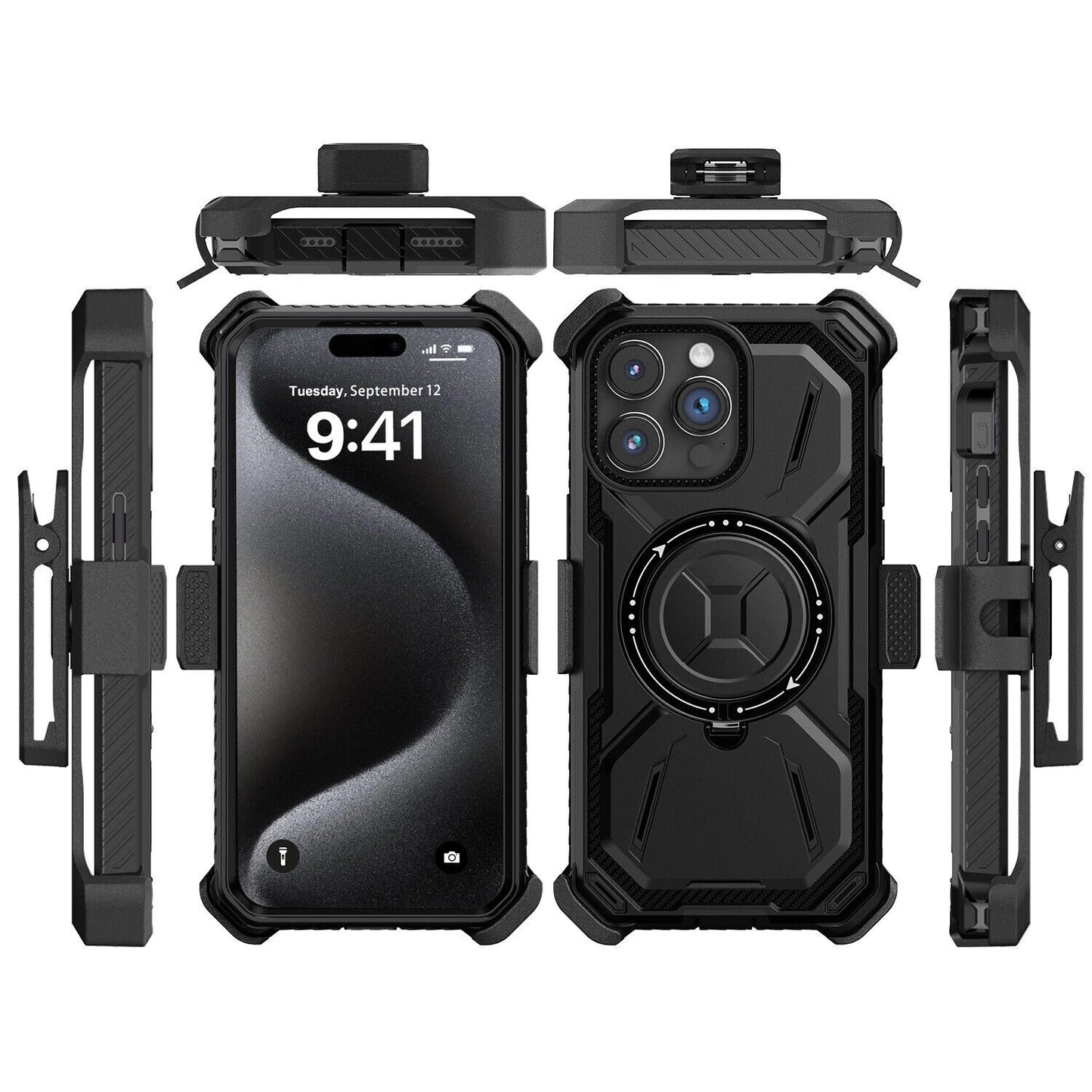 For iPhone 16 Pro Max 15 14 13 12 11 Heavy Duty Defender Case Belt Clip Holster