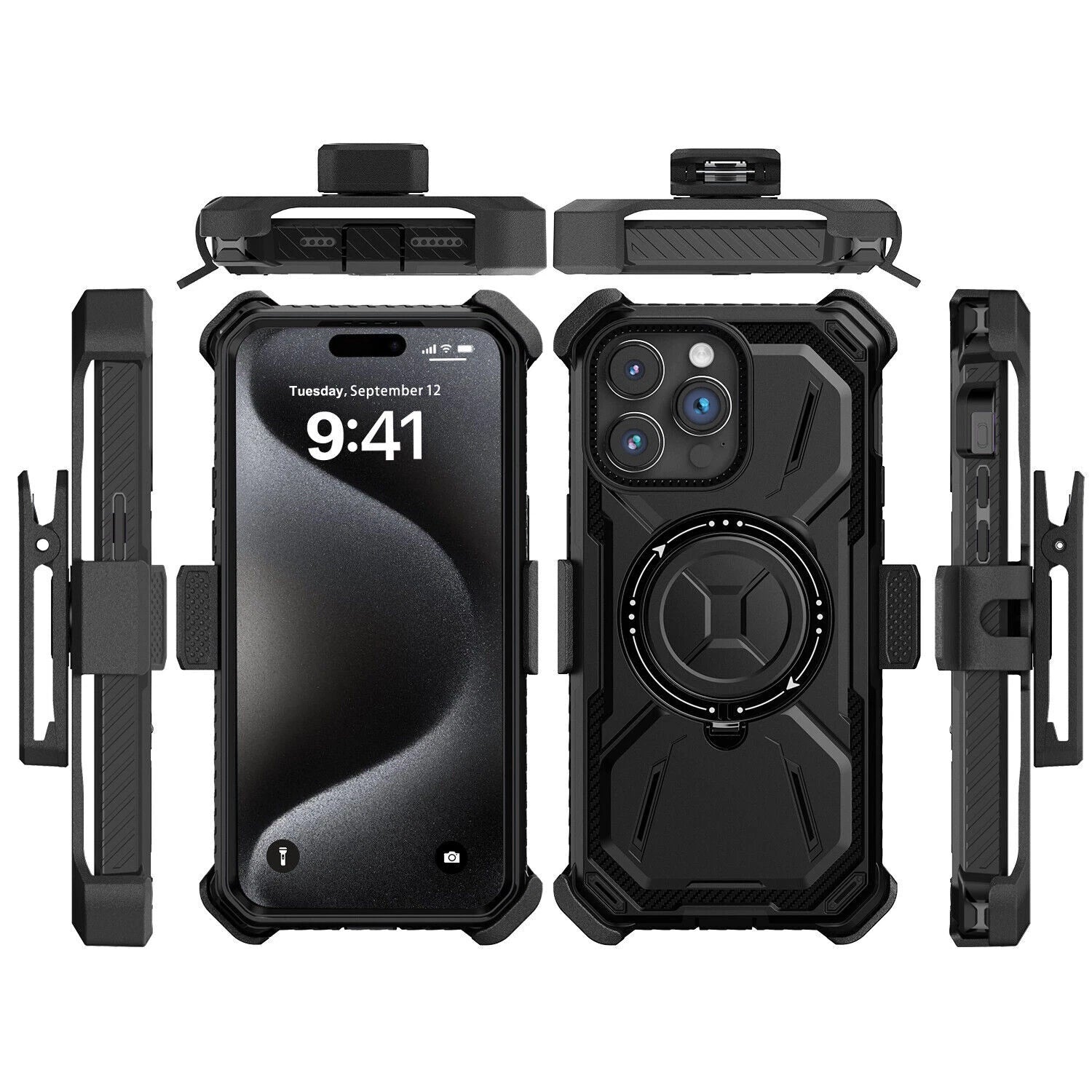 For iPhone 16 Pro Max 15 14 13 12 11 Heavy Duty Defender Case Belt Clip Holster