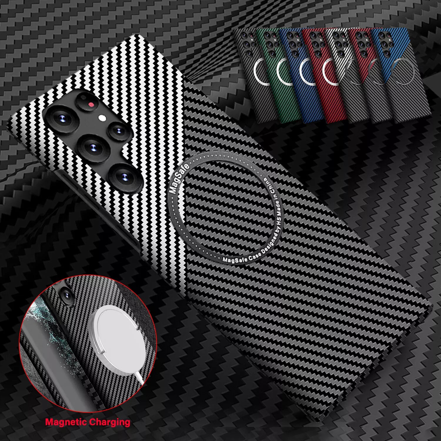 For Samsung Galaxy S25 Ultra S24 S23S22 MagSafe Case Magnetic Carbon Fiber Cover