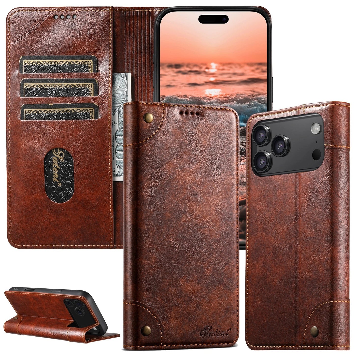 Retro PU Leather Flip Wallet Case Cover For iPhone 17 Pro Max 16 15 14 13 12 11