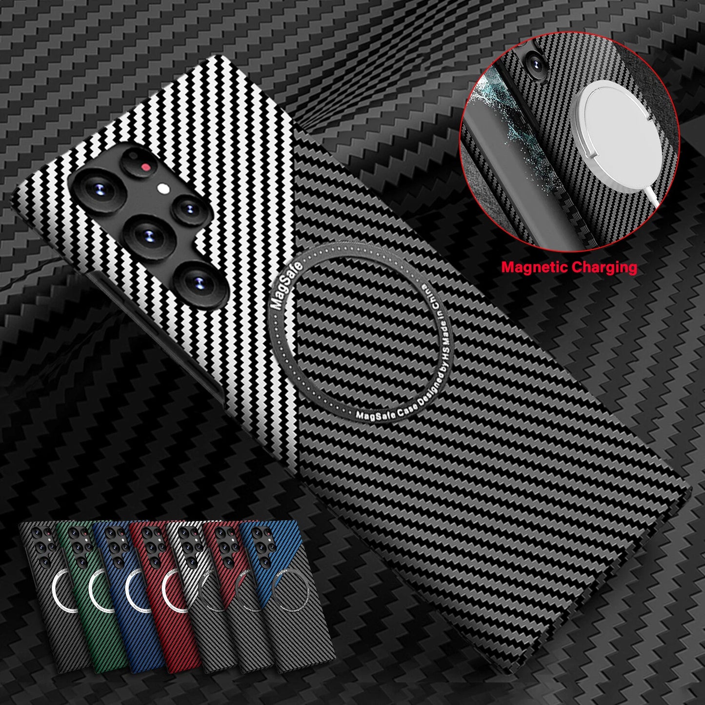 For Samsung Galaxy S25 Ultra S24 S23S22 MagSafe Case Magnetic Carbon Fiber Cover