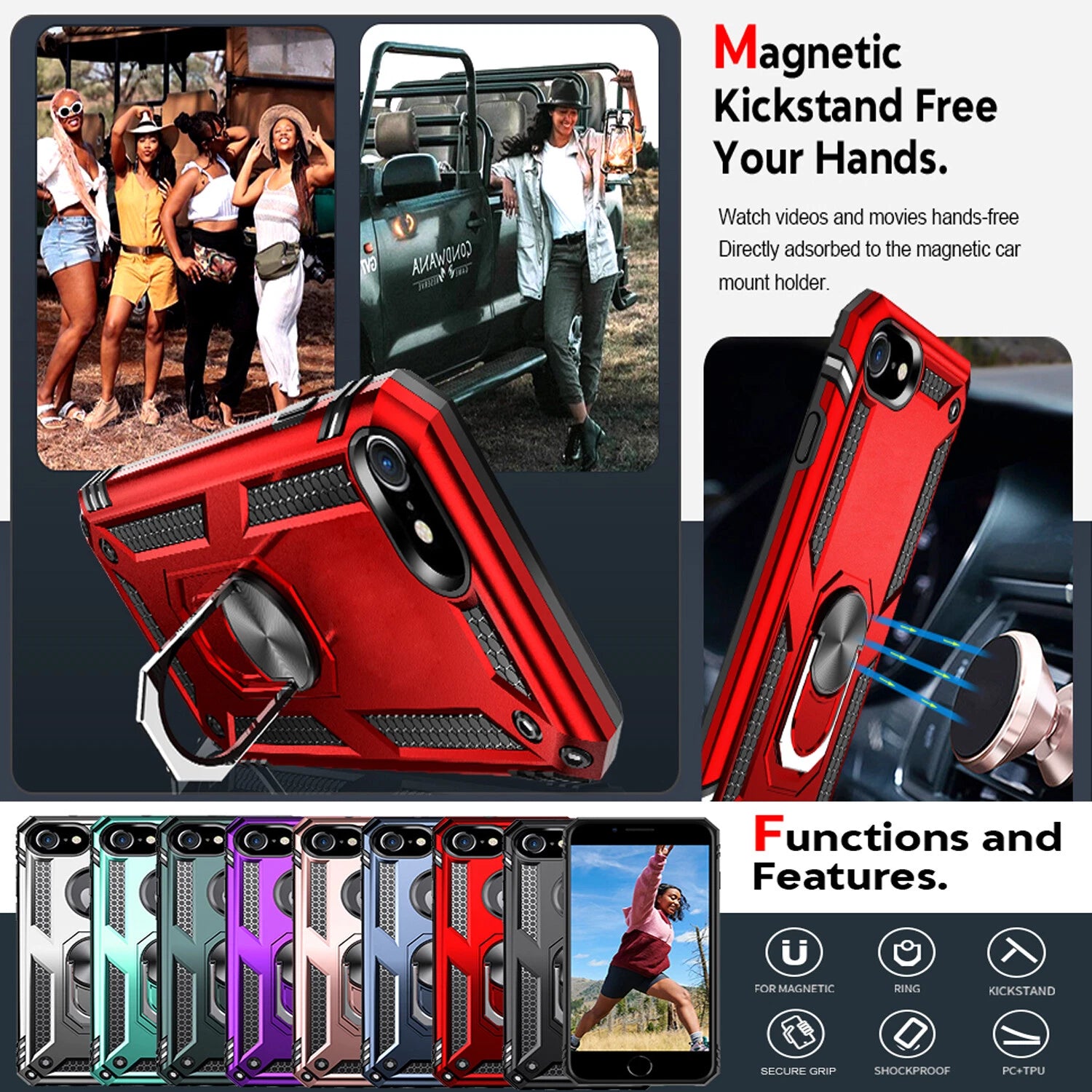 For iPhone SE Case /8/7/Plus/6S/SE 2020/Phone Cover Shockproof + Tempered Glass