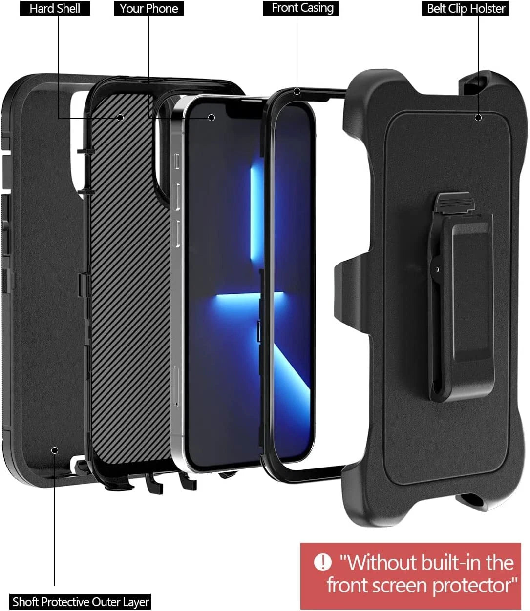 For iPhone 16e 15 14 13 12 Plus 11 Pro Max Shockproof Heavy Duty Case Belt Clip