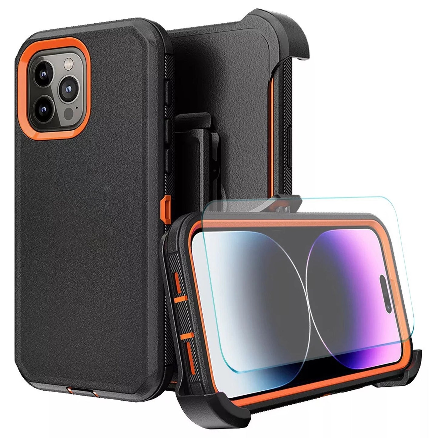 For iPhone 16 Pro Max Case 15 14 13 Phone Cover Shockproof Holster Screen Glass
