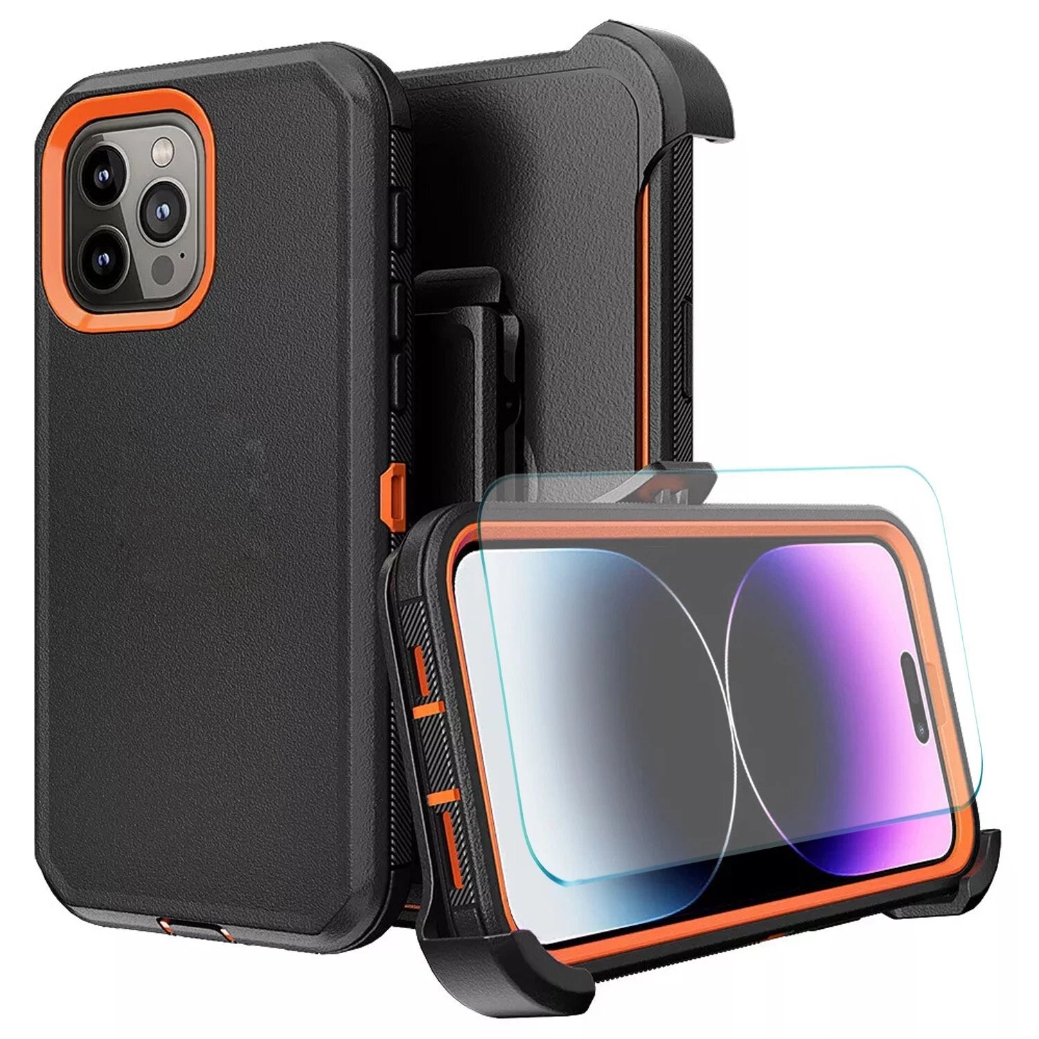 For iPhone 16 Pro Max Case 15 14 13 Phone Cover Shockproof Holster Screen Glass