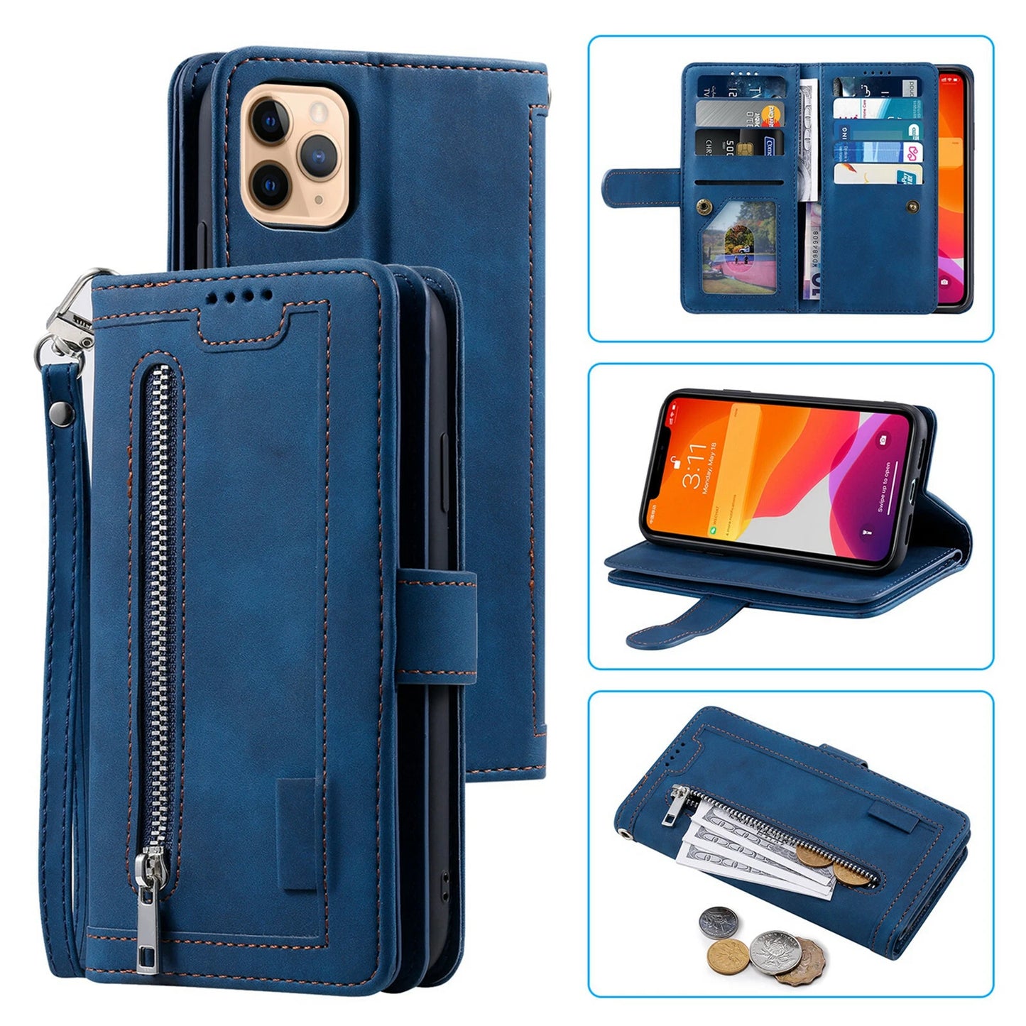 Leather Wallet Case for iPhone 16 Pro Max with Zipper Pocket - RFID Blocking Flip Cover for Women & Men
