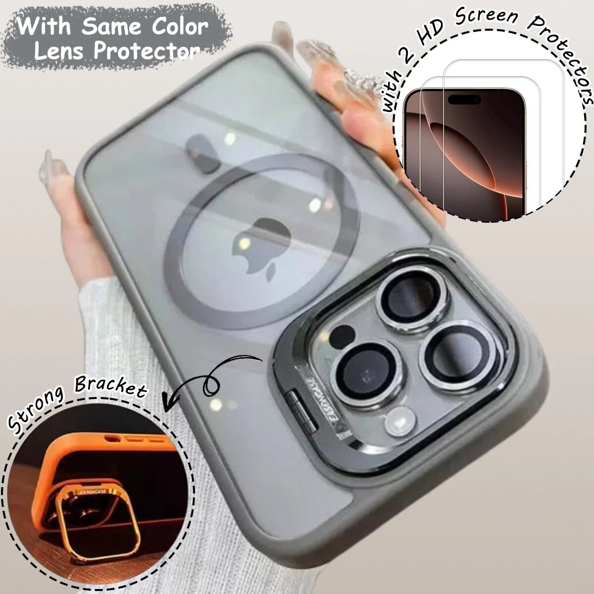 For iPhone 17 16 15 14 13 12 Pro Max Shockproof Mag Case + Lens Screen Protector