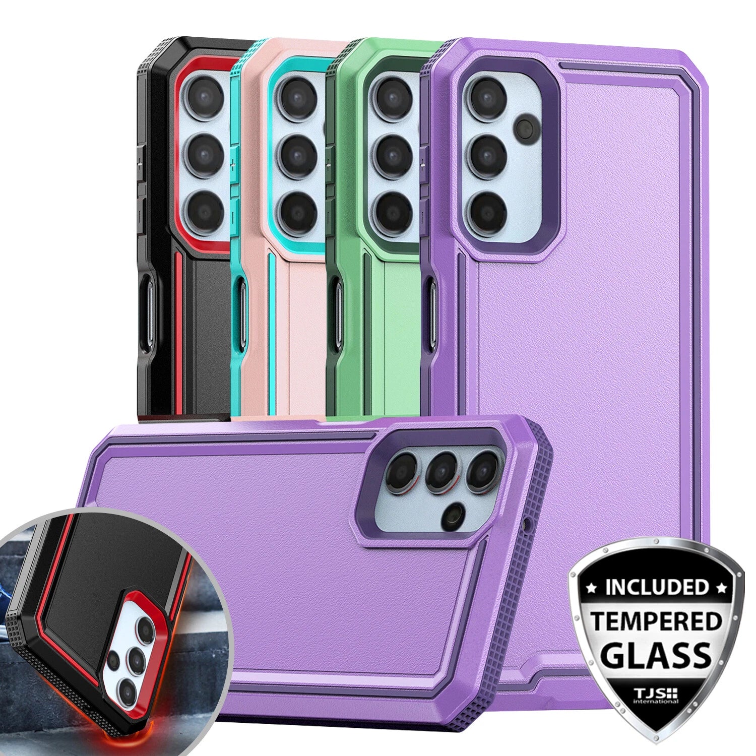 For Samsung Galaxy A16 A14 A15 A54 5G Phone Case PC+TPU Cover +Tempered Glass