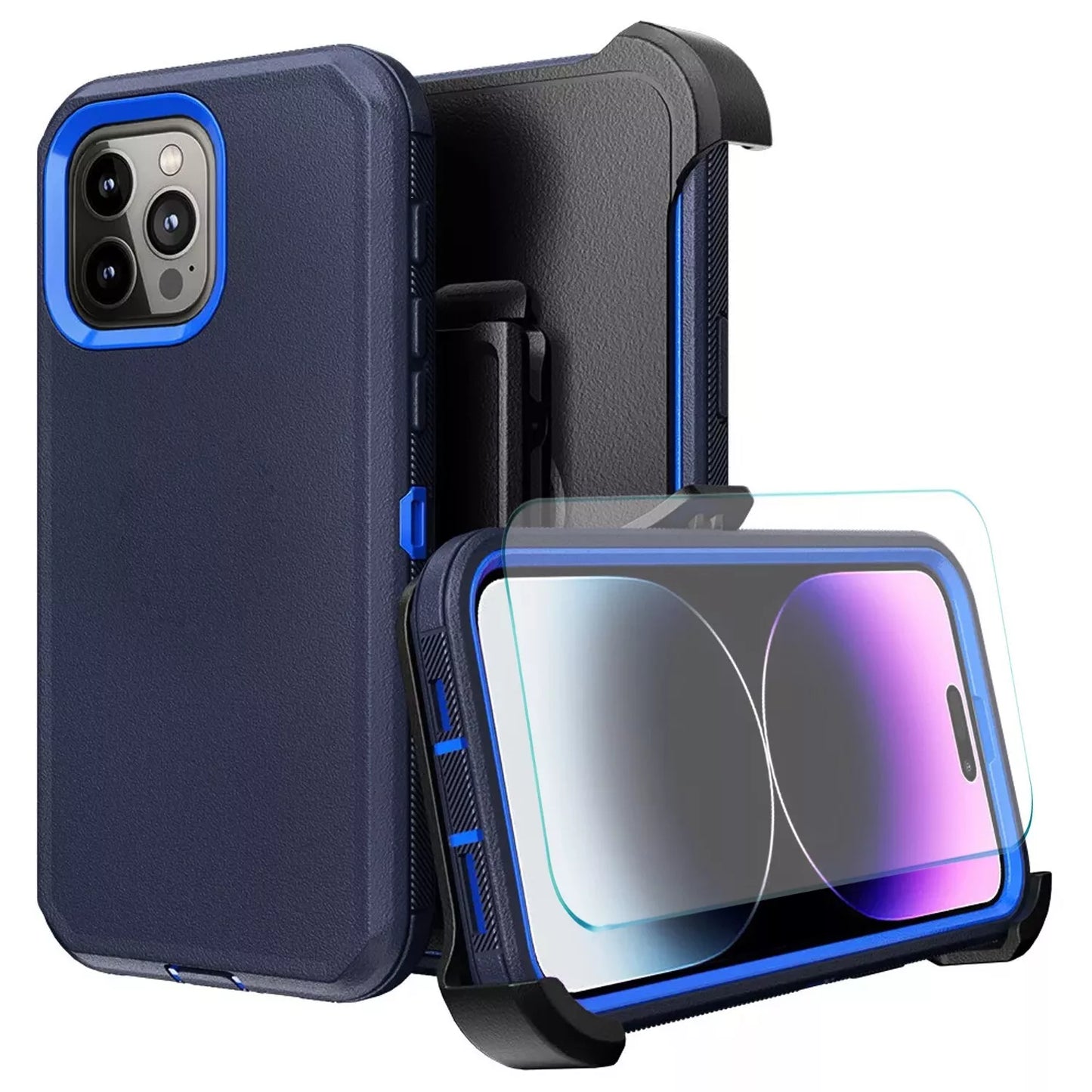 For iPhone 16 Pro Max Case 15 14 13 Phone Cover Shockproof Holster Screen Glass