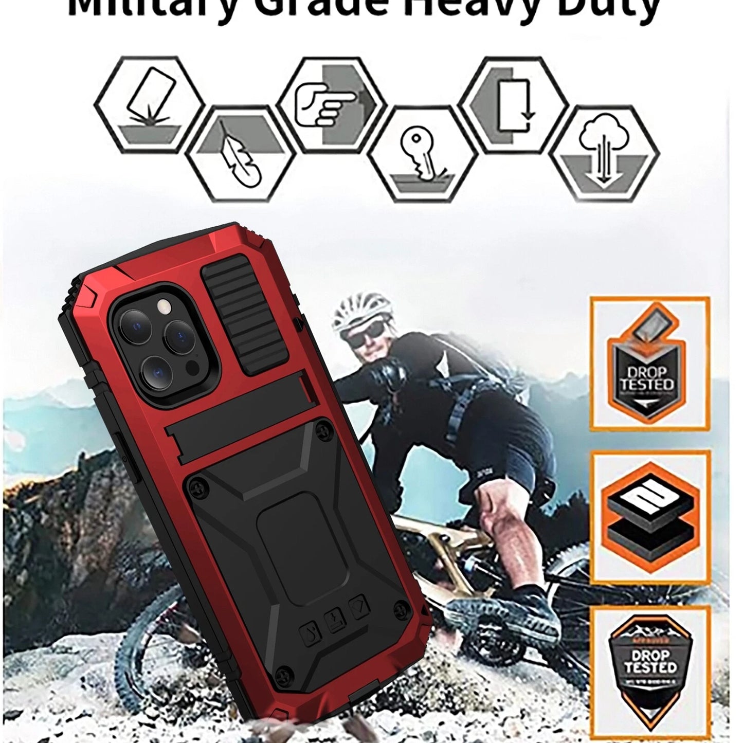 Heavy Duty Armor Metal Screen Glass Stand Case for iPhone 17 Pro Max 16 15 14 13