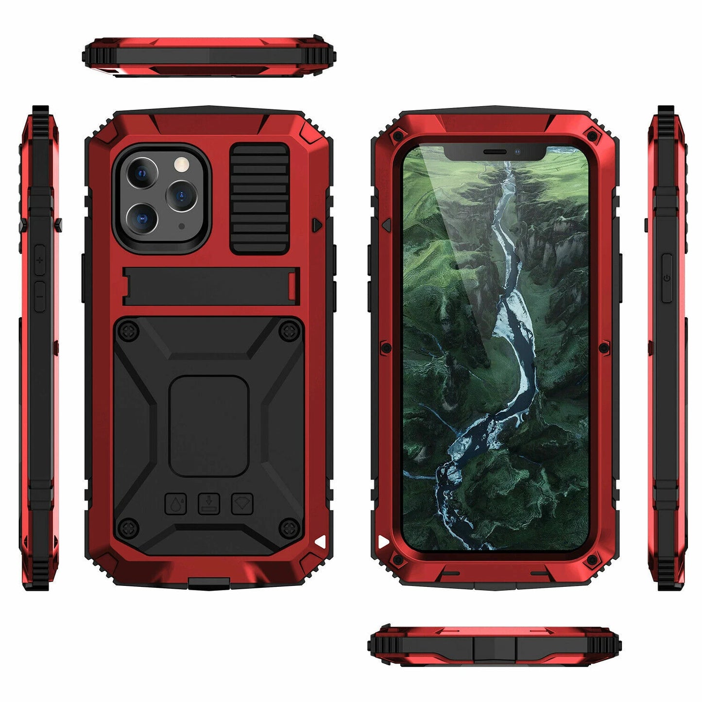 Heavy Duty Armor Metal Screen Glass Stand Case for iPhone 17 Pro Max 16 15 14 13