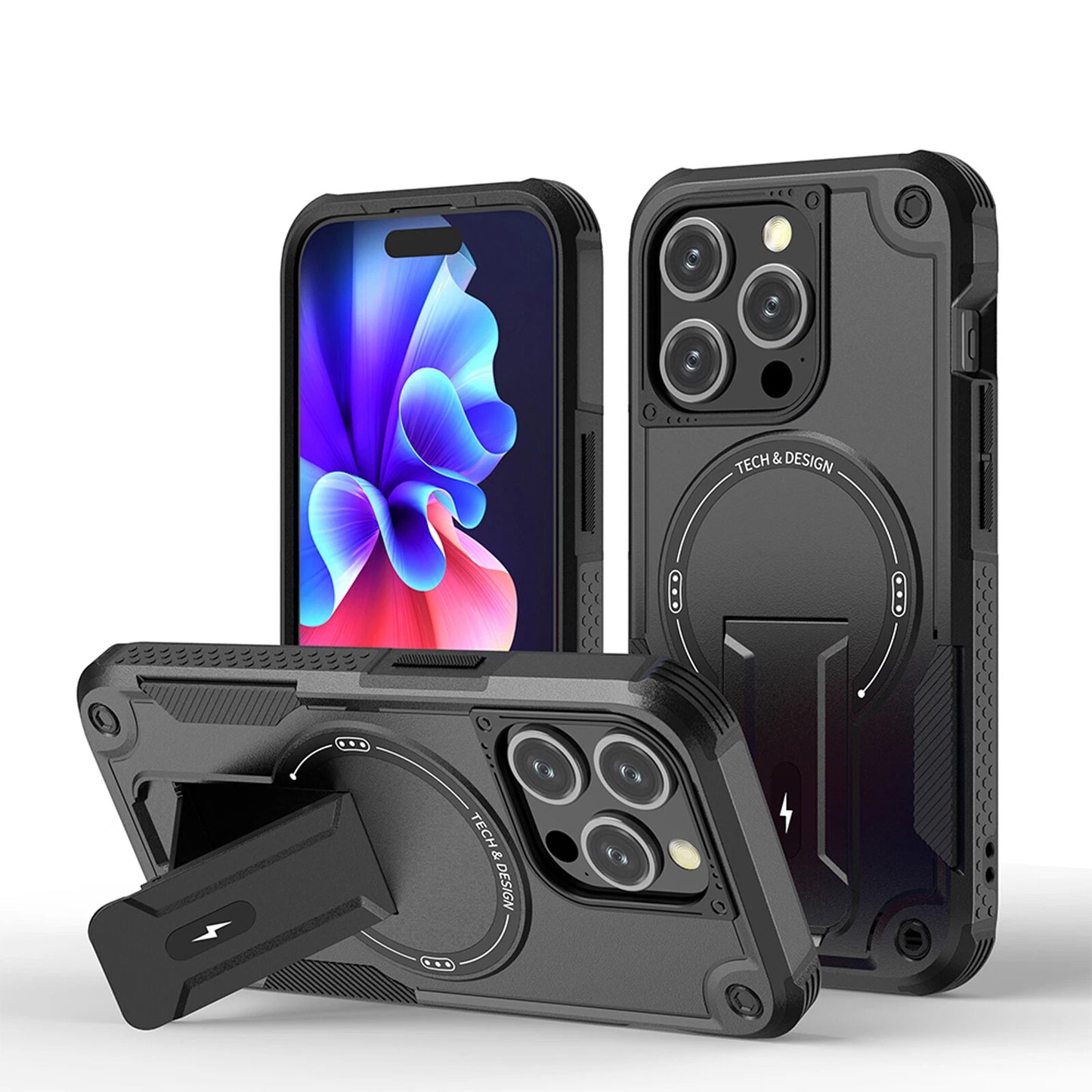 For iPhone 17 16 Pro Max 15 14 13 12 11 Heavy Duty Rugged Magnetic Case + Stand