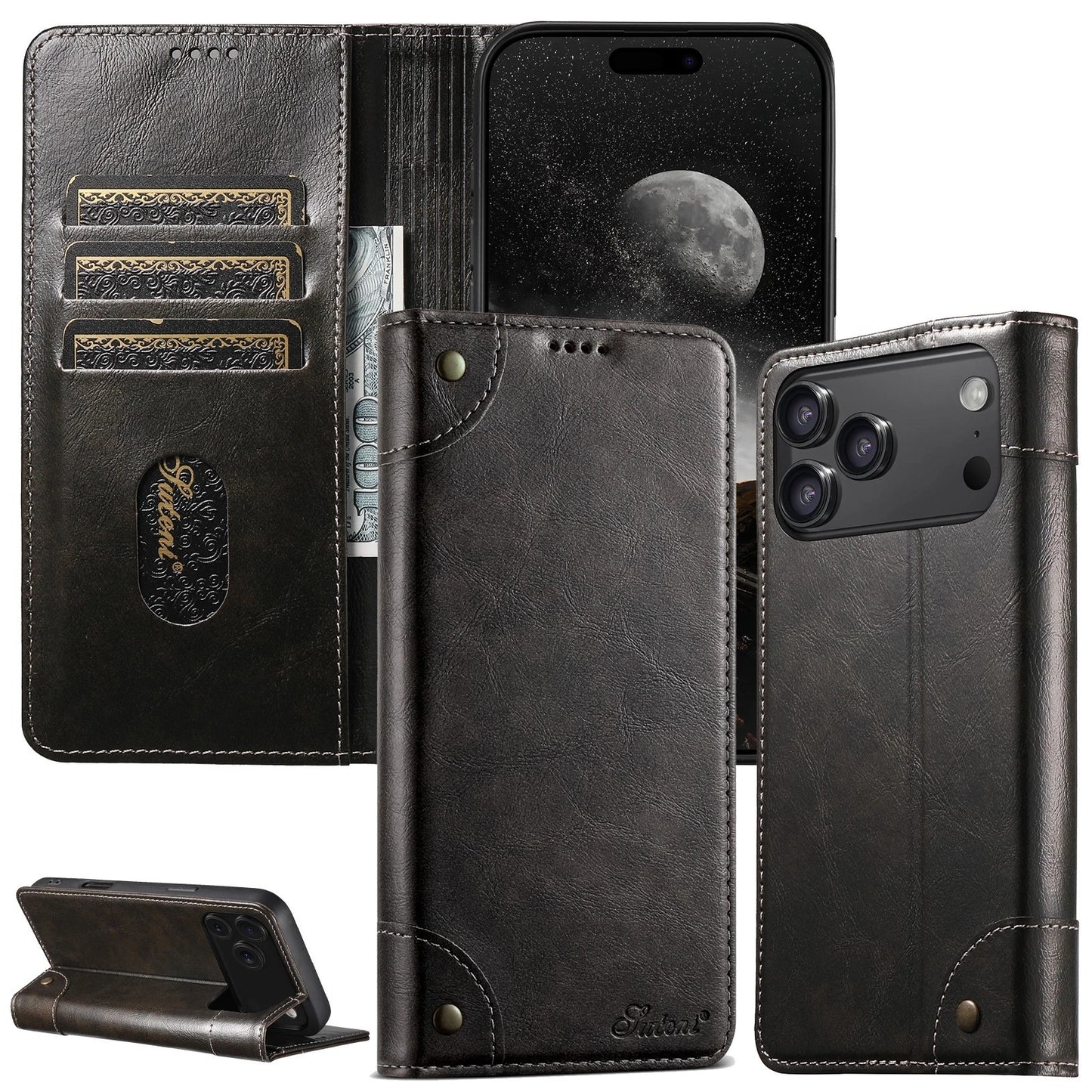 Retro PU Leather Flip Wallet Case Cover For iPhone 17 Pro Max 16 15 14 13 12 11