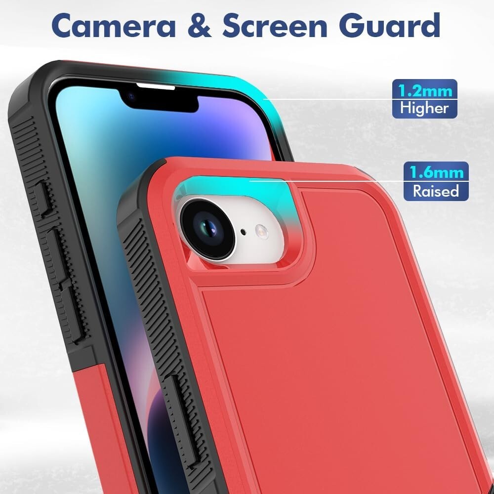 Apple iPhone 16e Heavy Duty Rugged Case - Dual Layer Shockproof Cover with Tempered Glass Protector