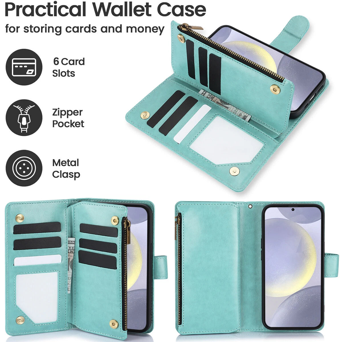 Leather Zipper Wallet Phone Case For Samsung Galaxy S25 S24 Ultra S23 S22 S21 FE