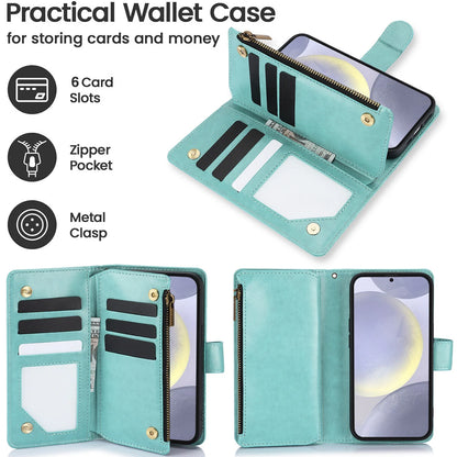 Leather Zipper Wallet Phone Case For Samsung Galaxy S25 S24 Ultra S23 S22 S21 FE