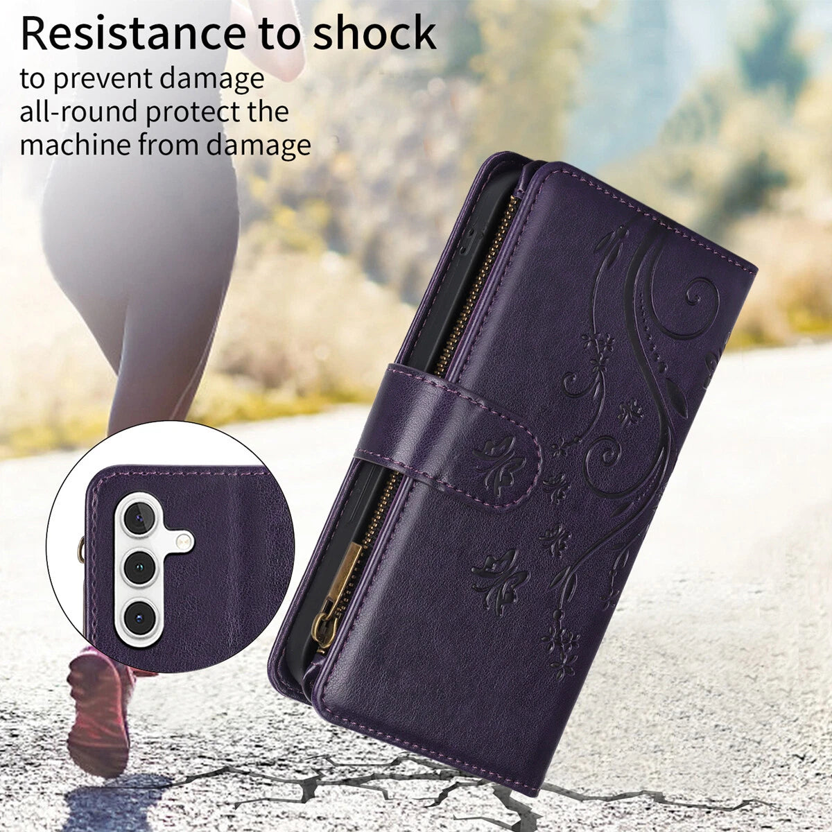 Leather Zipper Wallet Phone Case For Samsung Galaxy S25 S24 Ultra S23 S22 S21 FE