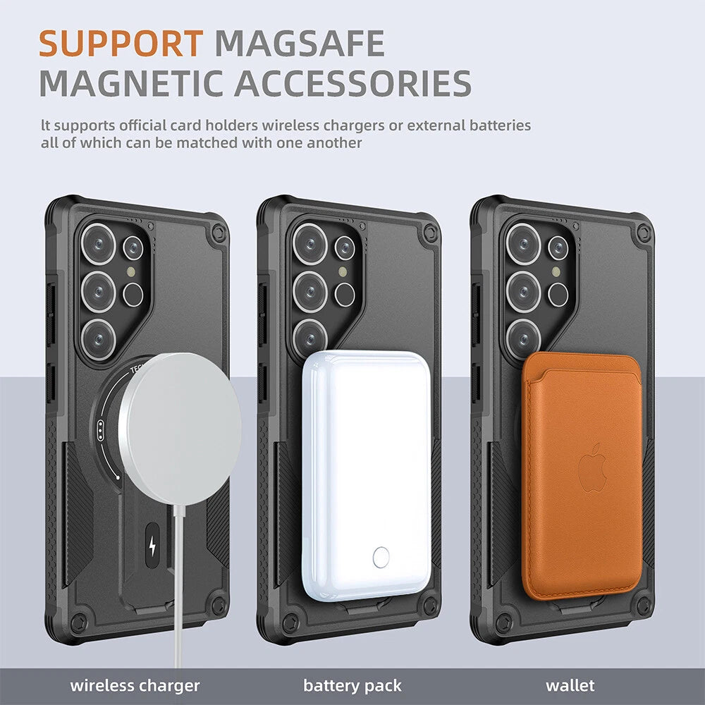 For Samsung Galaxy S25 Ultra S24 A17 A16 A25 A36 Shockpoof Mag Safe Stand Case