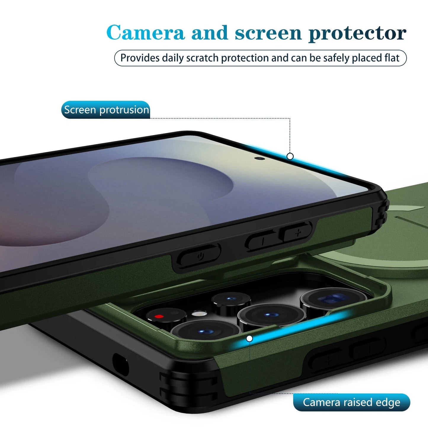 For Samsung Galaxy S25FE S24 S25 Ultra Shockproof Mag Safe Stand Slide Lens Case