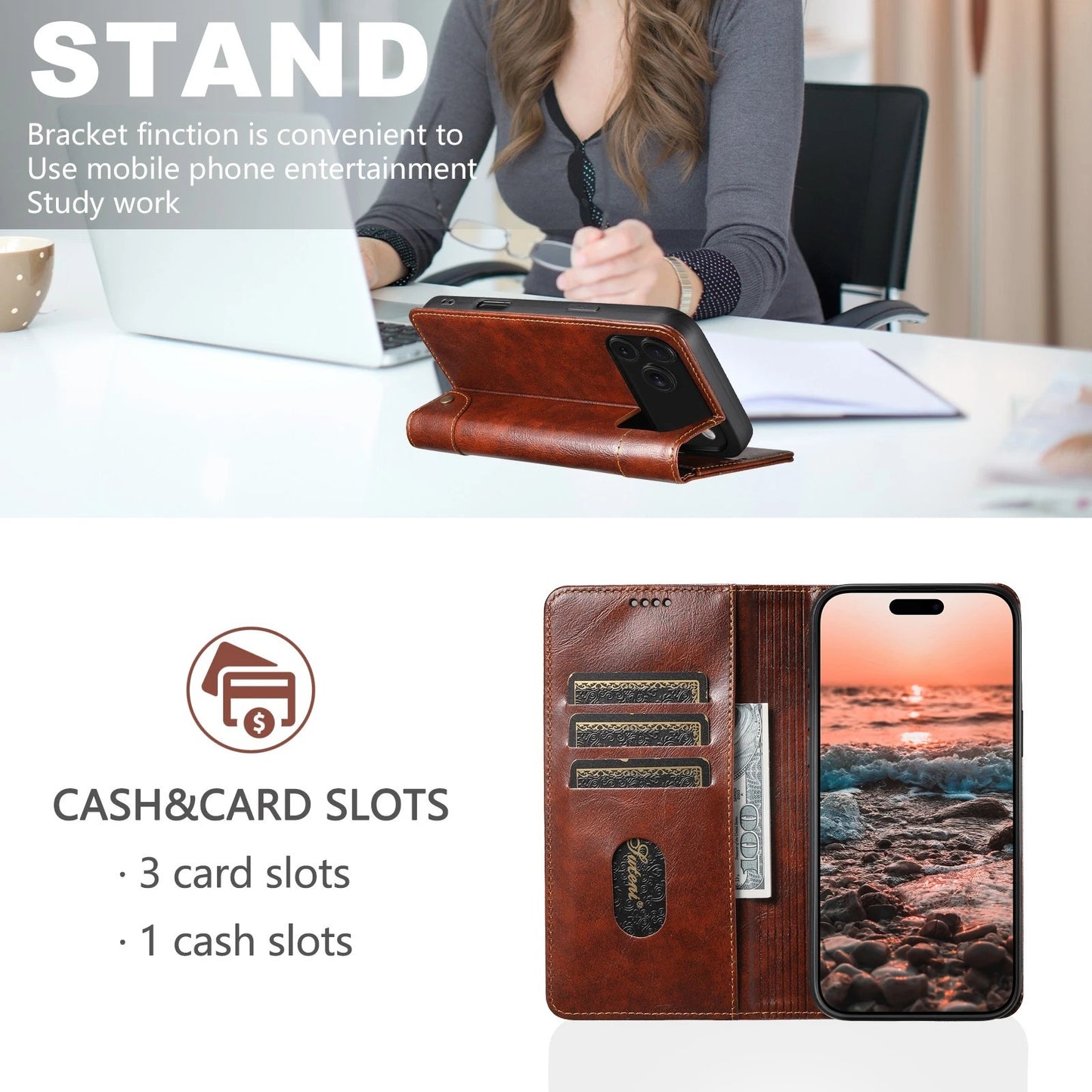 Retro PU Leather Flip Wallet Case Cover For iPhone 17 Pro Max 16 15 14 13 12 11